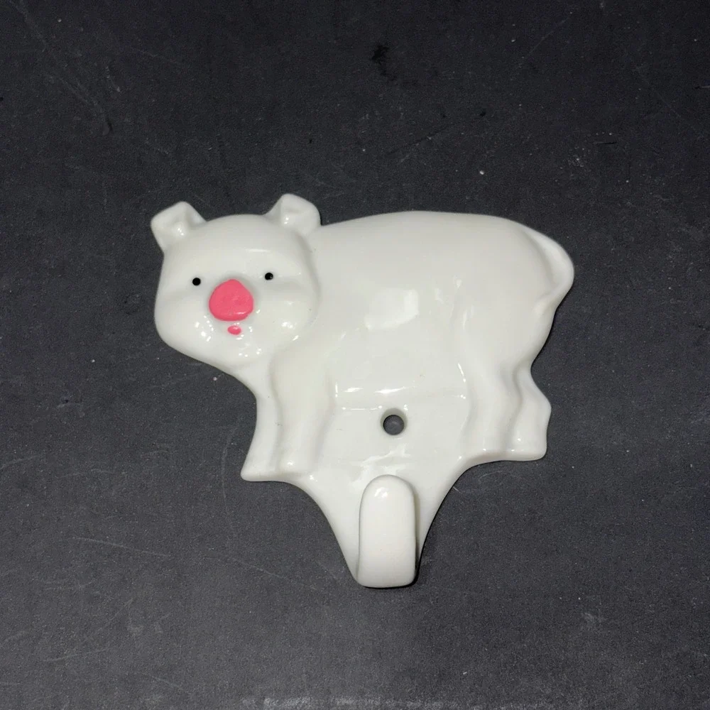 Vtg Takahashi San Francisco Ceramic Pig Wall Hook White Pink Farmhouse Japan